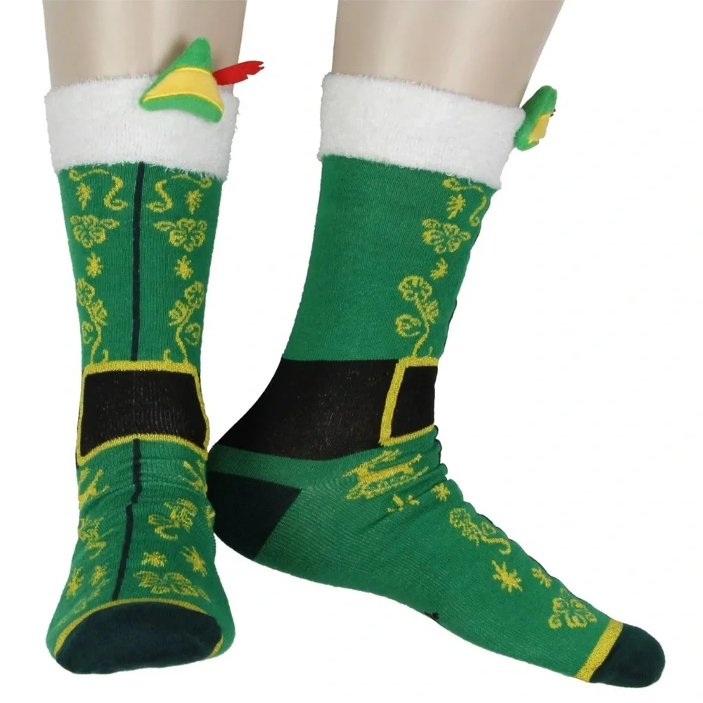Elf Men's 3D Costume Design Felt Hat Feather Crew Sock Size: 8-12